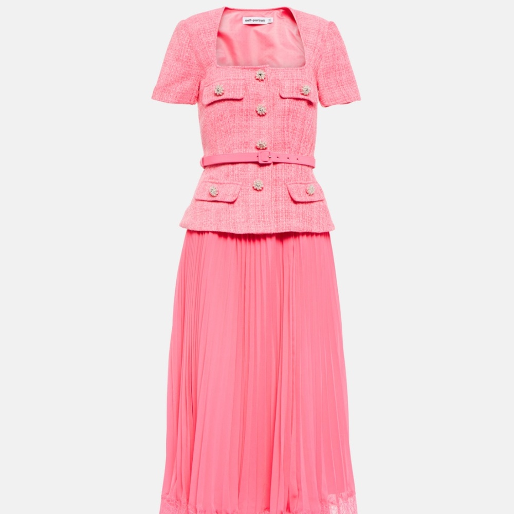 Self-portrait Bouclé and chiffon midi dress